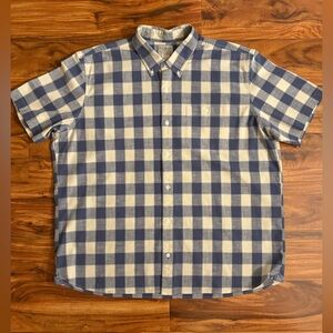 LL Bean Men’s Gingham Blue Camp Shirt XL Plaid Buffalo Check Short Sleeve Top